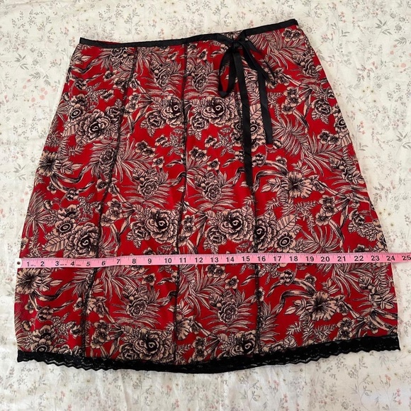 Mesh Y2k Vintage Euro Slip Skirt Roses with Black Lace Bow Tie Lined - Picture 8 of 8